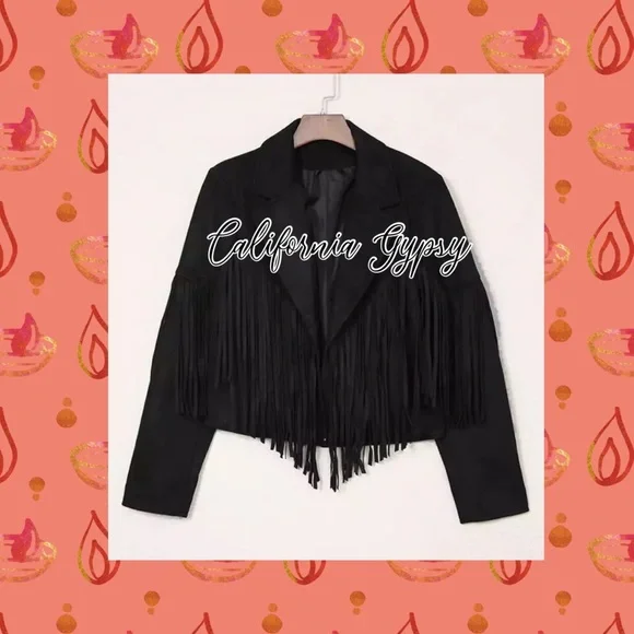 Black Fringe Suede Jacket - Picture 6 of 13